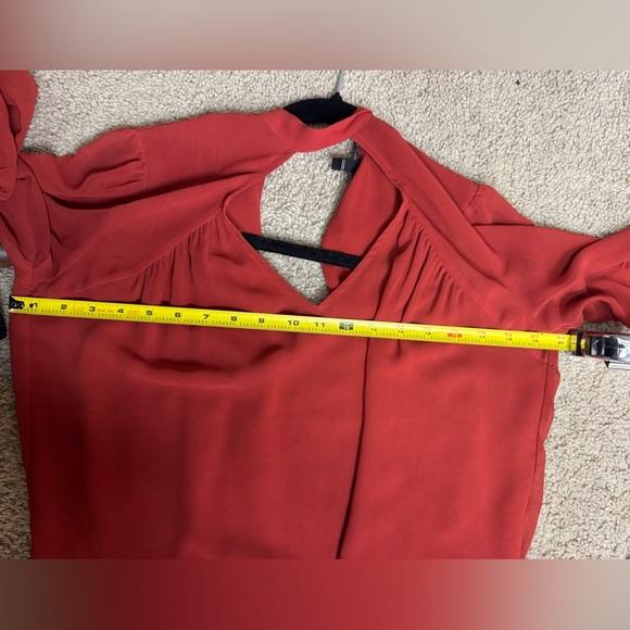 Express Sheer Tie-Neck Blouse Rust Orange | Long Sleeve | Size XS - Picture 4 of 7